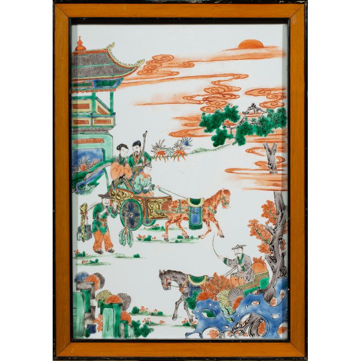 Two Chinese famille verte porcelain plaques