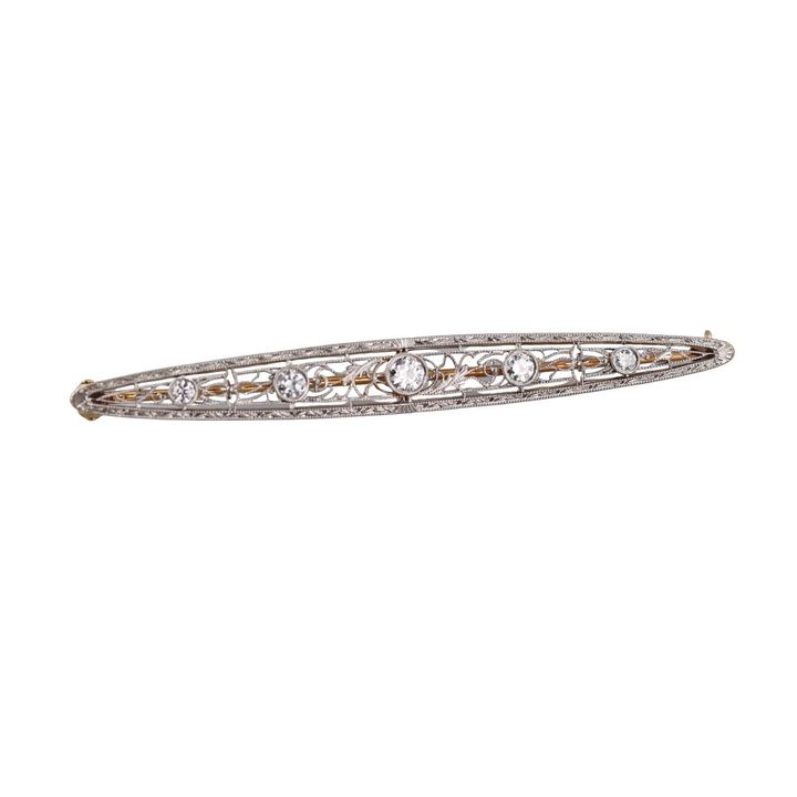 Art Deco Gold Platinum Diamond Filigree Brooch Pin