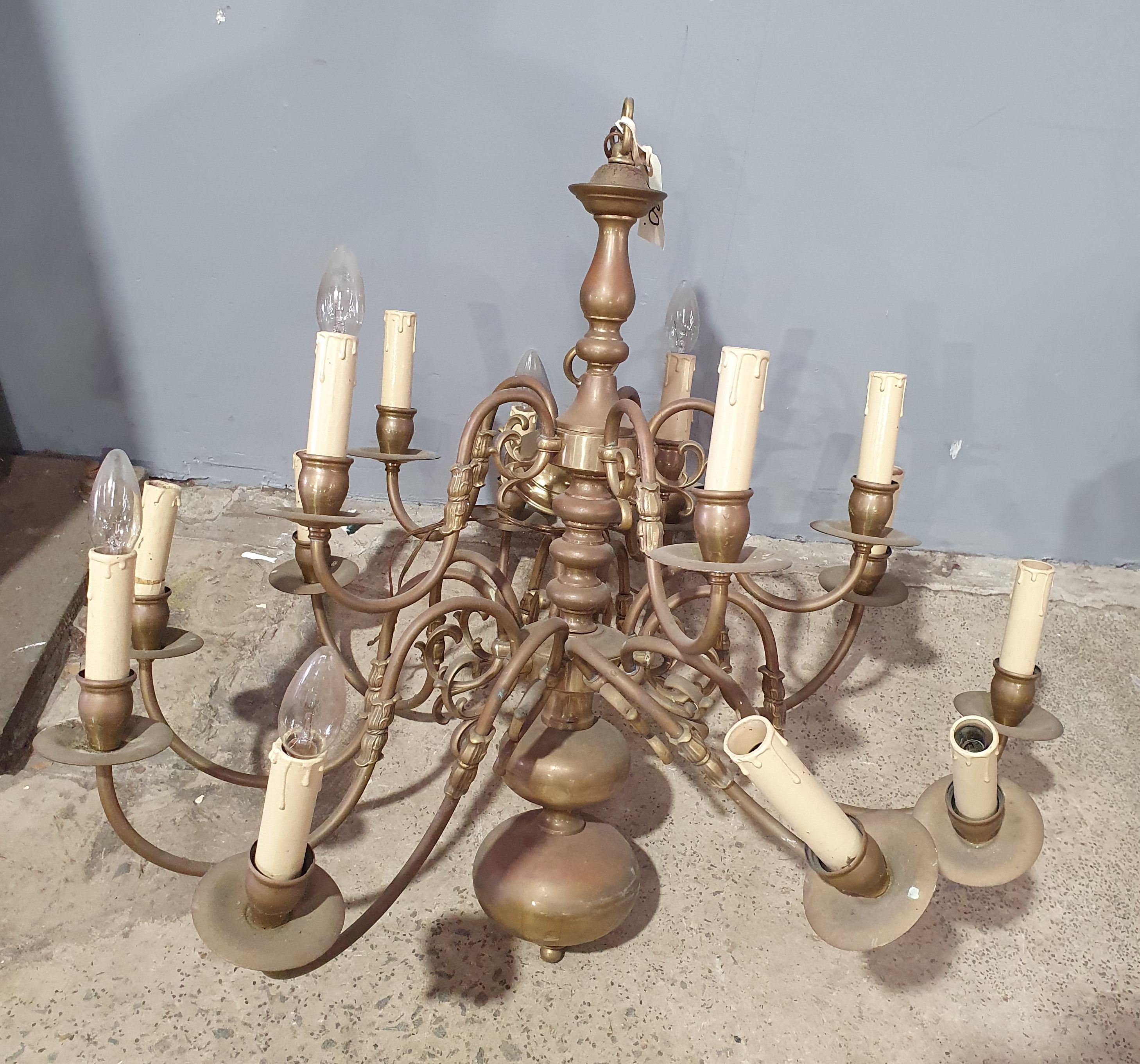 A 12 Branch Brass Ceiling Light