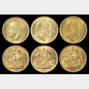 SOVEREIGNS (3), 1905M & 1908M, S3971, EF & aEF; 1912M, S3999, scr Obv, r/n, VF. …