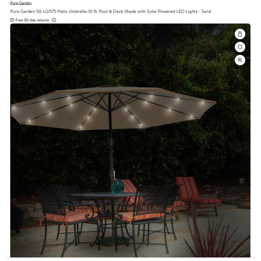 Pure Garden 10 Ft Patio Umbrella With Solar Powered LED Lights - Color-Sand
