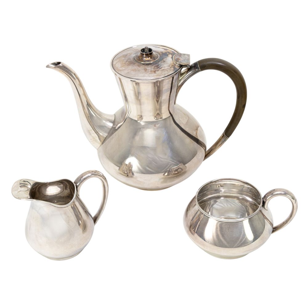 A Japanese 950 standard silver three piece tea set | Clars Auction Silver950 top.☆.。.:*・°