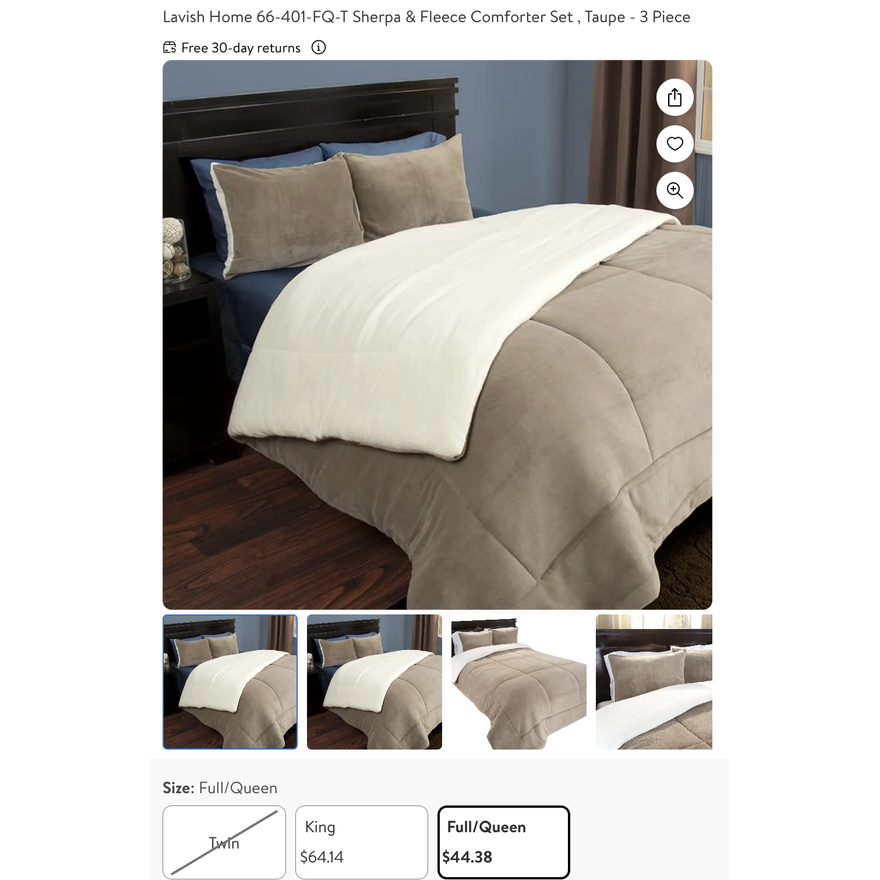 Lavish Home 3pc Sherpa & Fleece Comforter Set Full/Queen