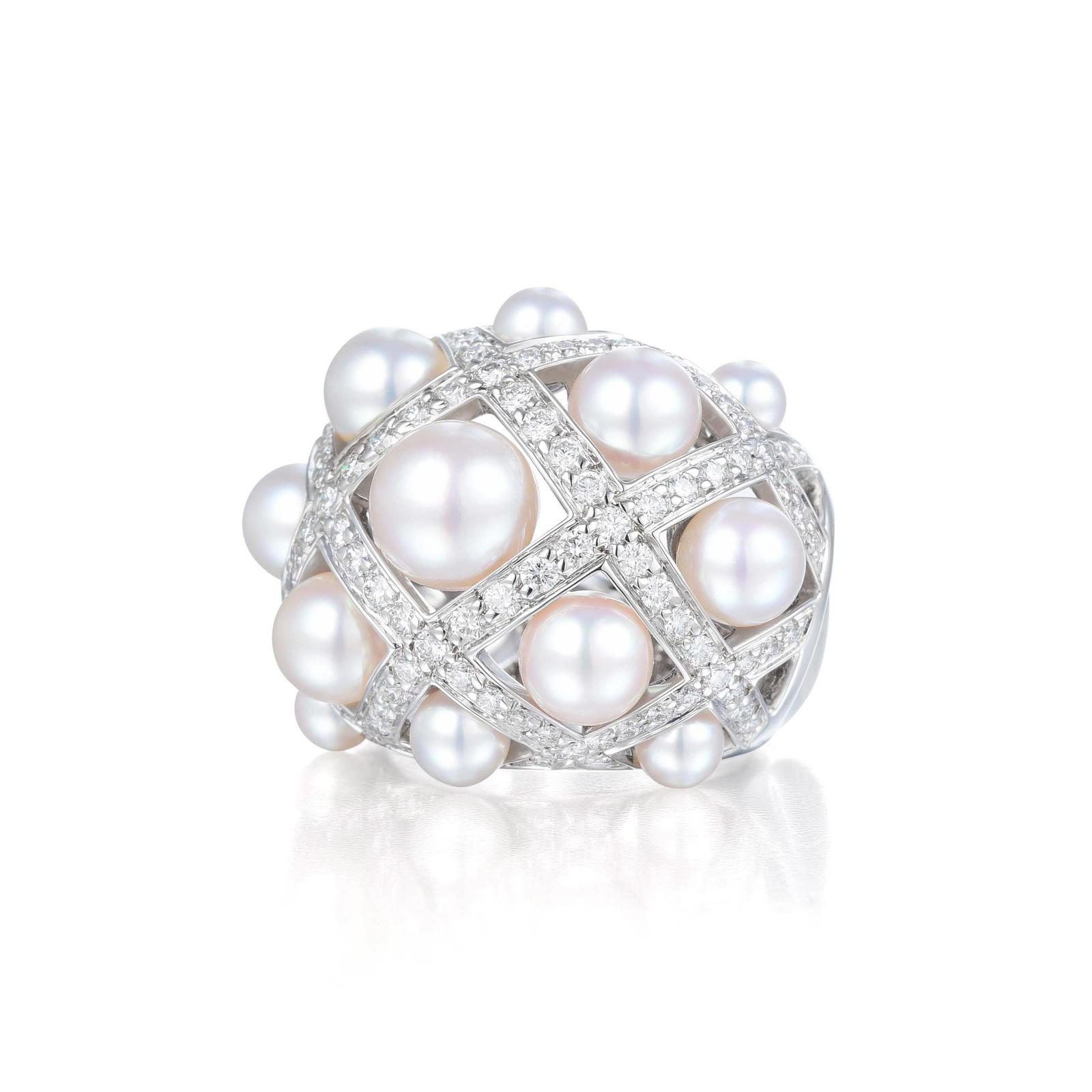 Chanel Matelasse Pearl and Diamond Ring  Fortuna Fine Jewelry Auctions and  Appraisers