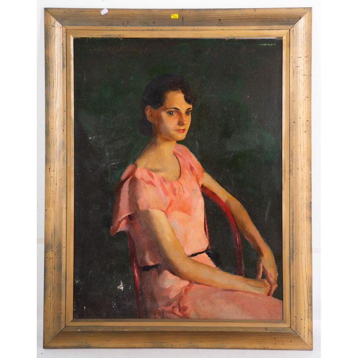 Edward Strawbridge. "Model in Pink," oil on board