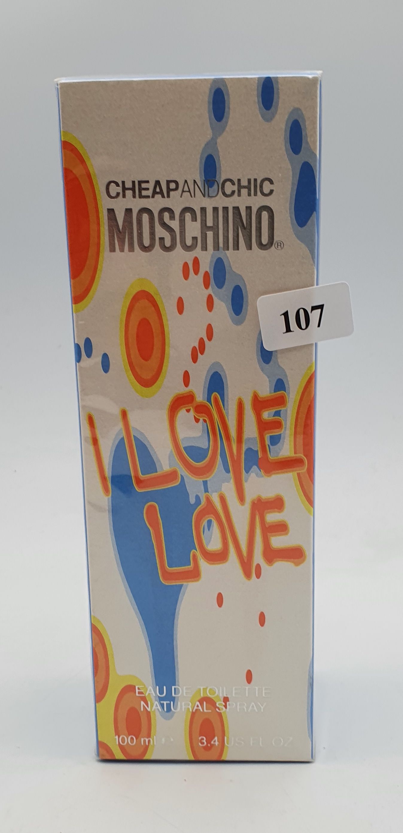 107 · A 100ml BOTTLE OF MOSCHINO 'I LOVE LOVE' PERFUME FOR WOMEN