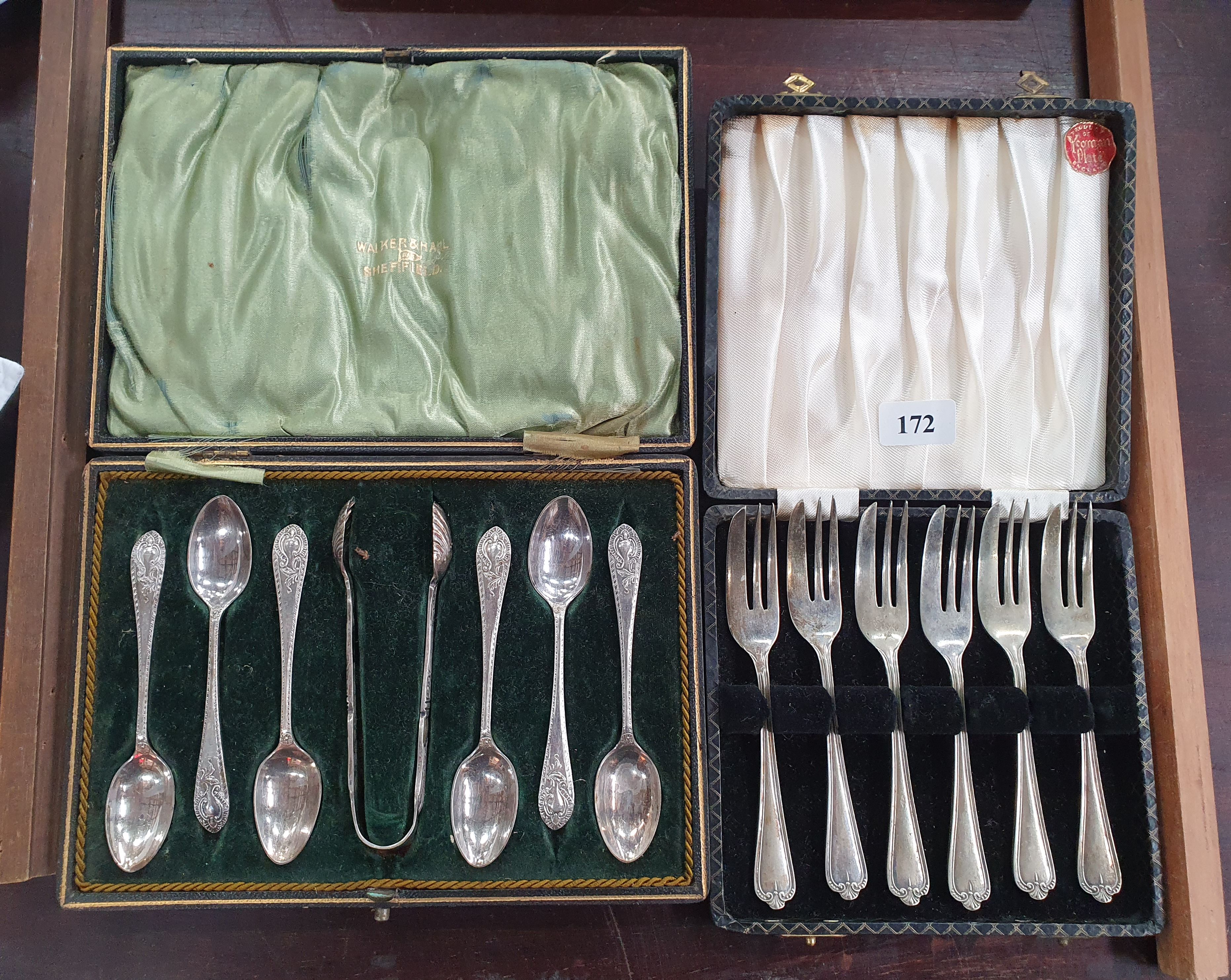 172 · A VICTORIAN SILVERPLATED COFFEE SETTING AND A CAKE FORK SET