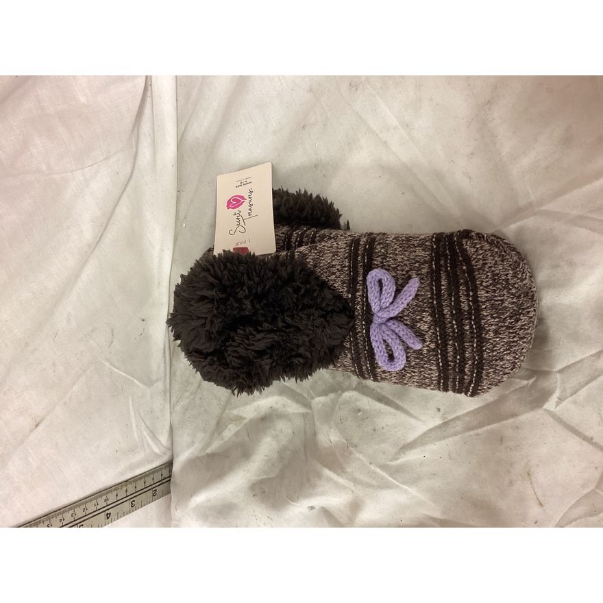 Secret Treasures Faux Fur Slipper Socks (4-10 Shoe Size) Brown & Purple