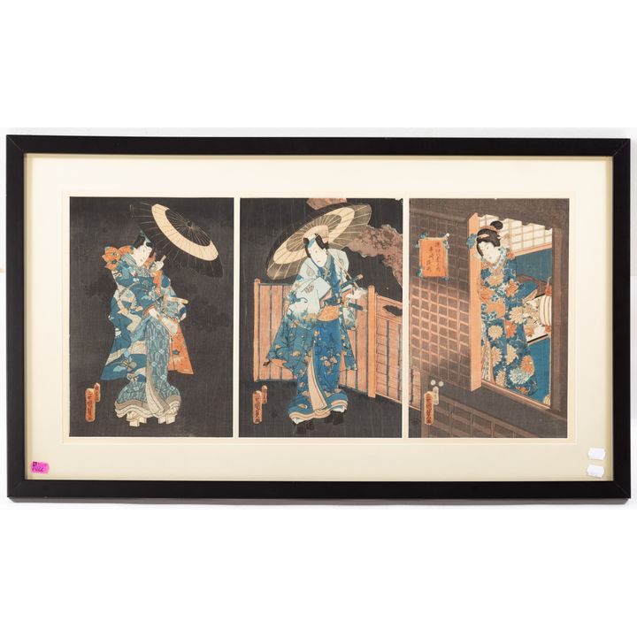 Kunisada II. Color Woodblock Triptych, woodblock prints