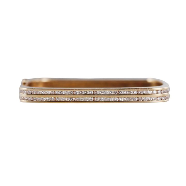 1970s 14k Gold Diamond Square Bangle Bracelet