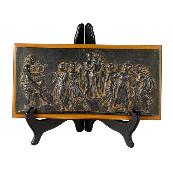 A Grand Tour style patinated metal figural frieze