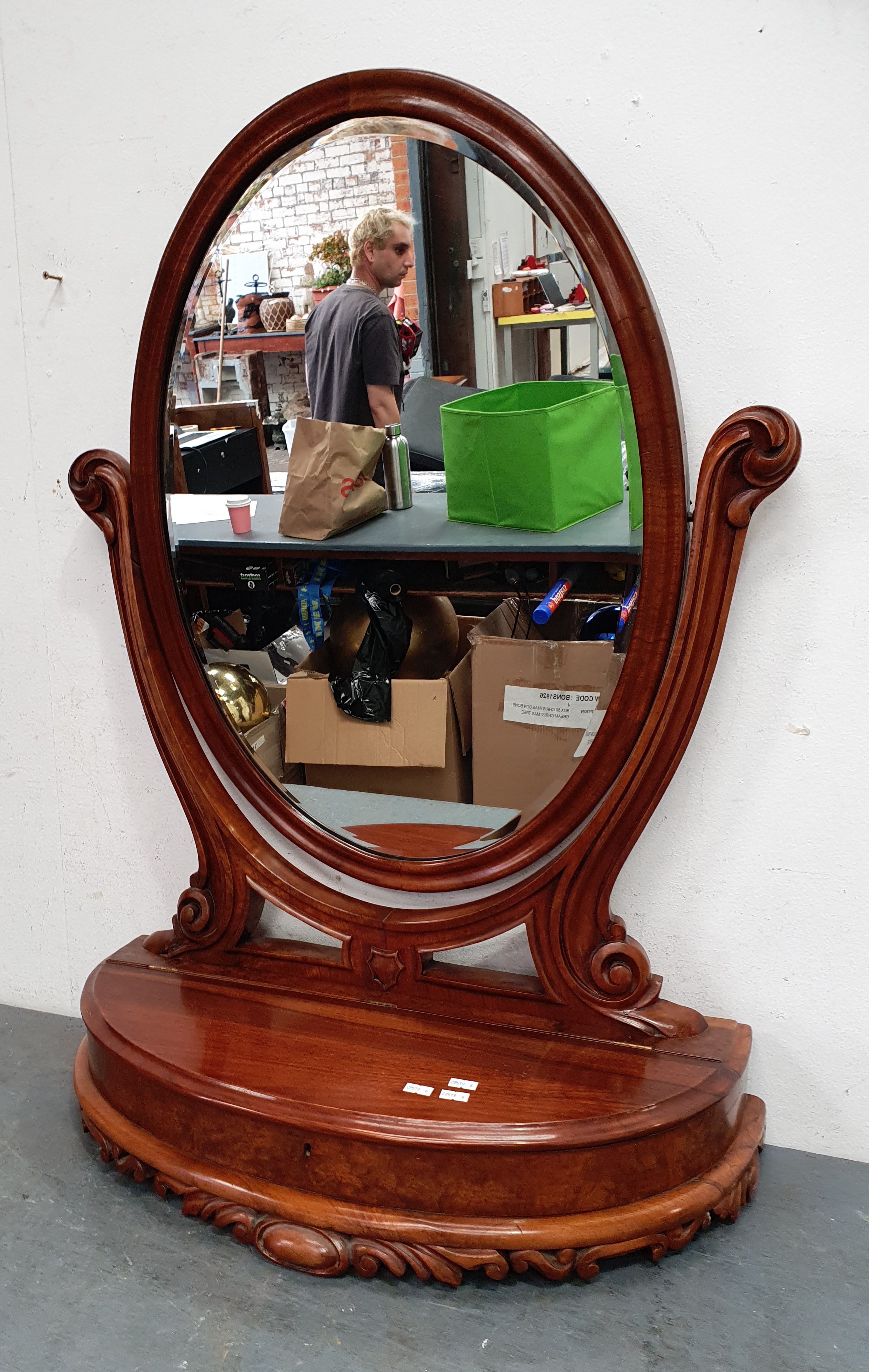 A Victorian Mahogany And Walnut Vanity Mirror