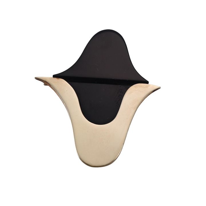 1970s Modernist 14k Gold Onyx Brooch Pin