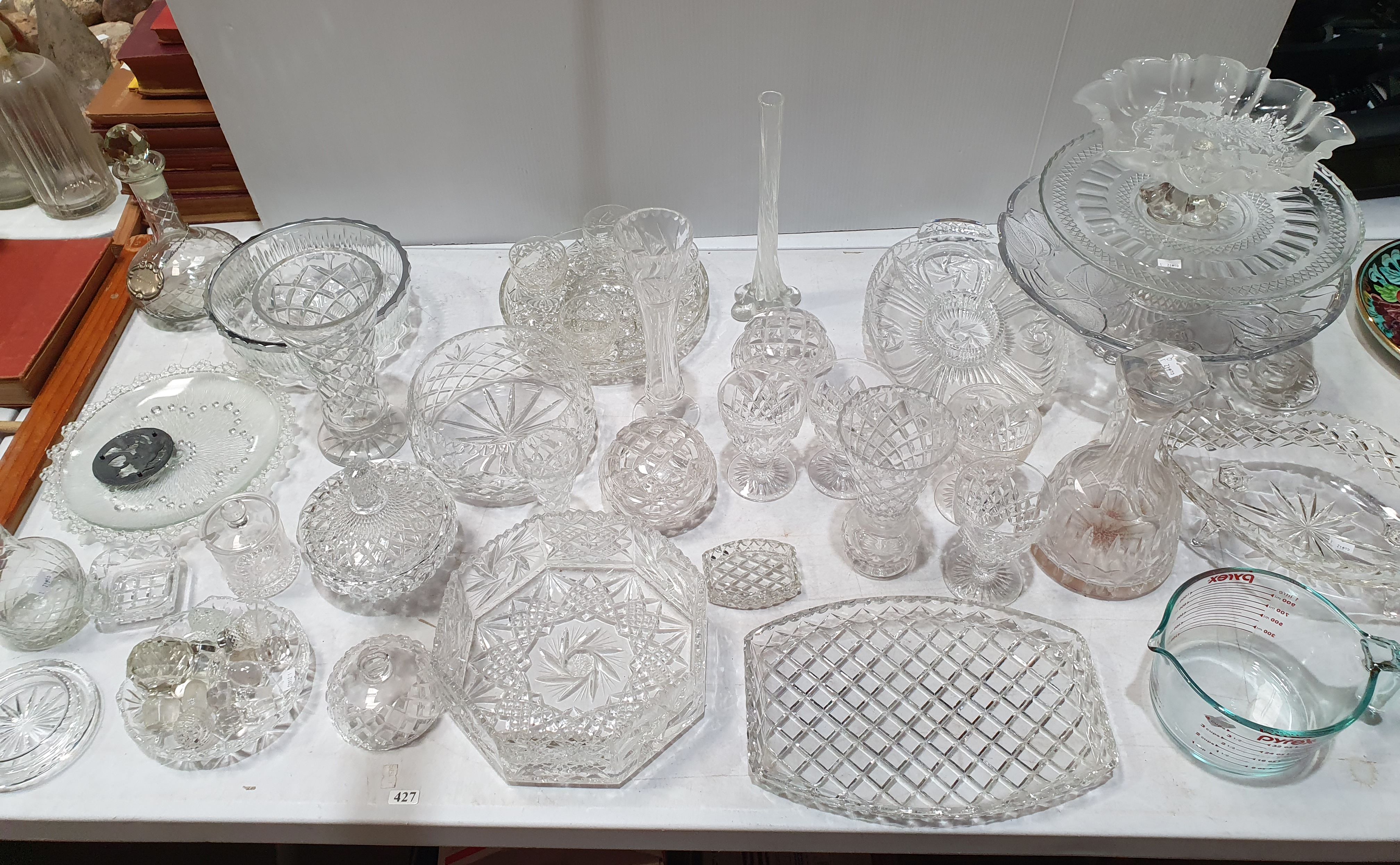 427 · A VERY LARGE COLLECTION OF PRESSED GLASS AND CRYSTAL SERVING WARE