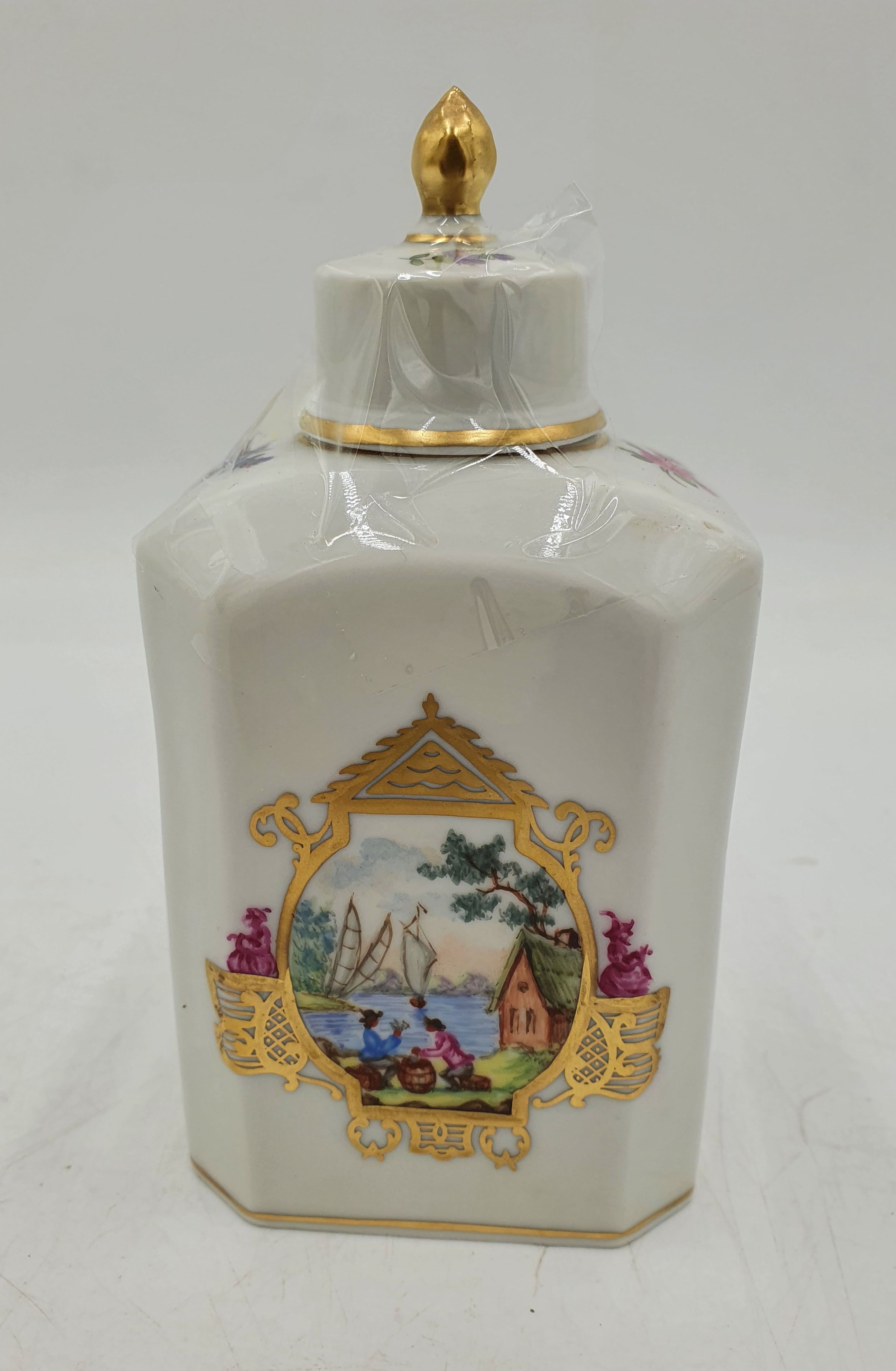 A Dresden Porcelain Tea Caddy