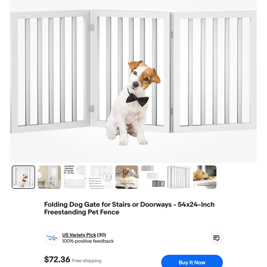 Petmaker Dog Gate Foldable Fence For Doorways & Stairs 24" x 54" (White)