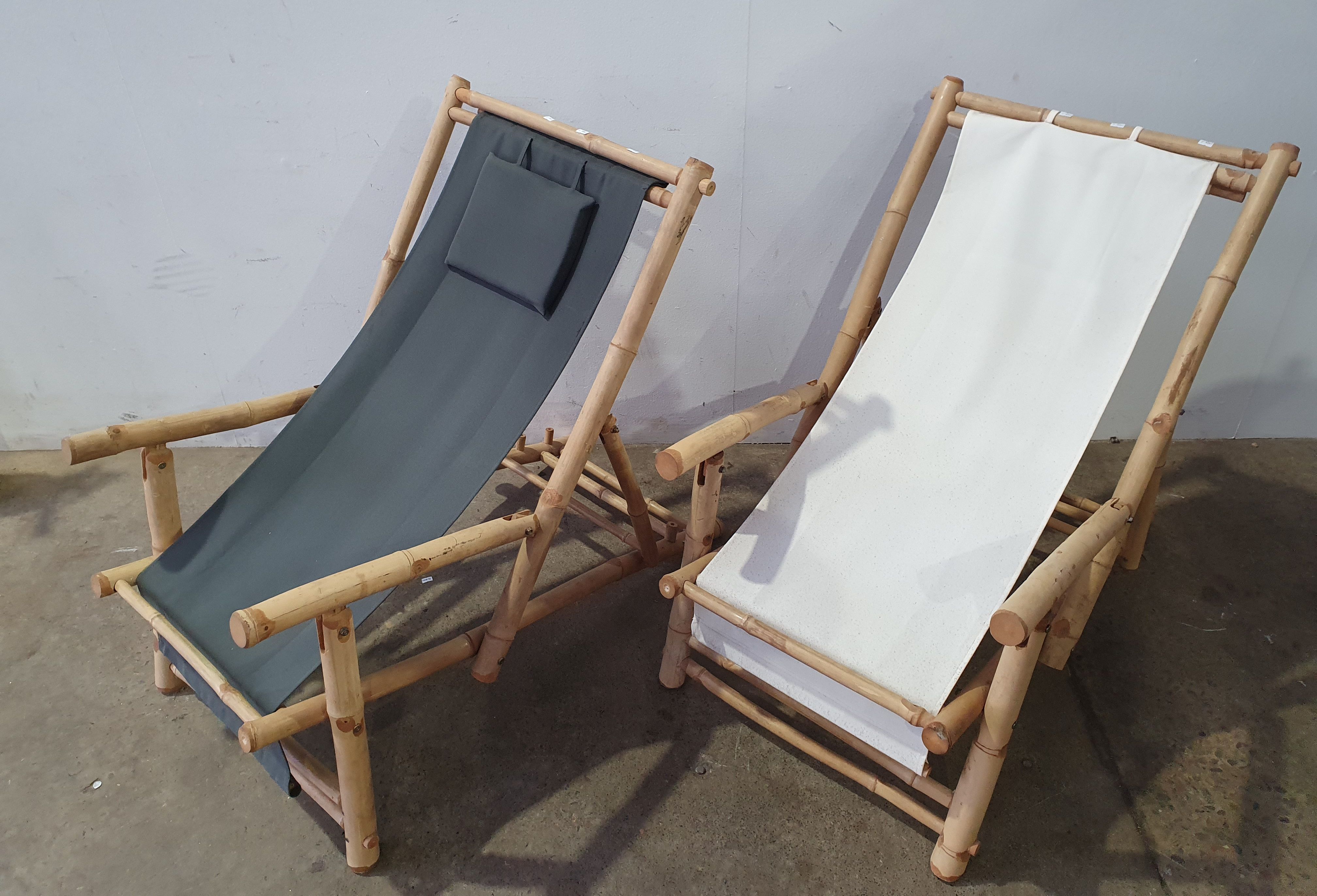 Two Bamboo Deck Chairs