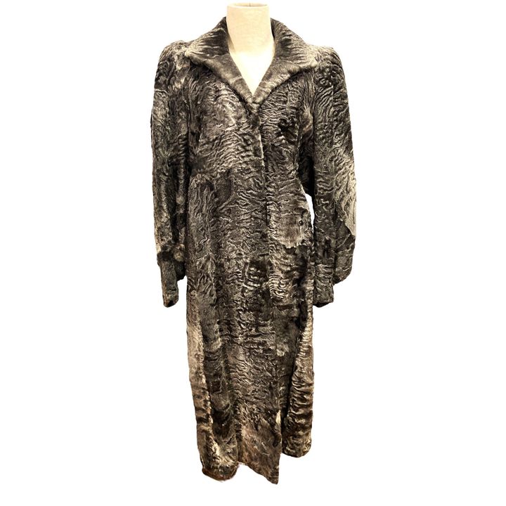 1980s Grey Astrakhan Lamb Full Length Fur Coat