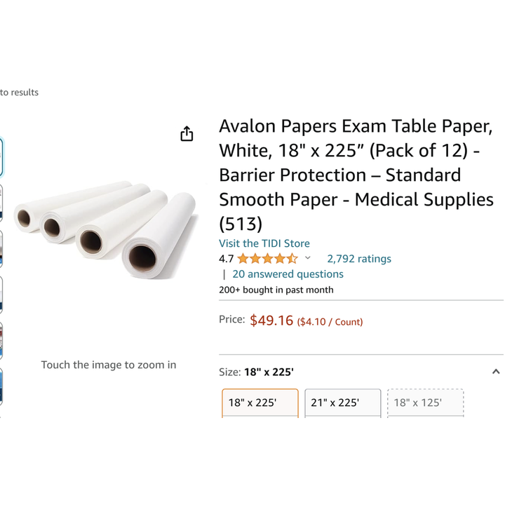 Avalon Papers Exam Table Paper White, 18"x225" (12pk) Barrier Protection- Standard Smooth Ppaer Medical Supplies (513)