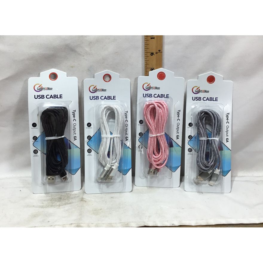 (4) Gadgets & More 6' USB-C Charging Cable-Black, White, Pink, & Silver