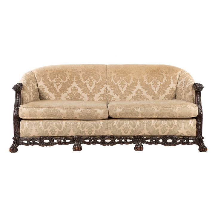 Renaissance Style Mahogany Upholstered Sofa