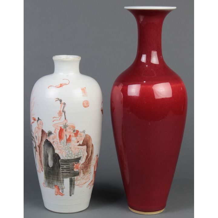 Chinese Enameled and Oxblood Bottle Vase