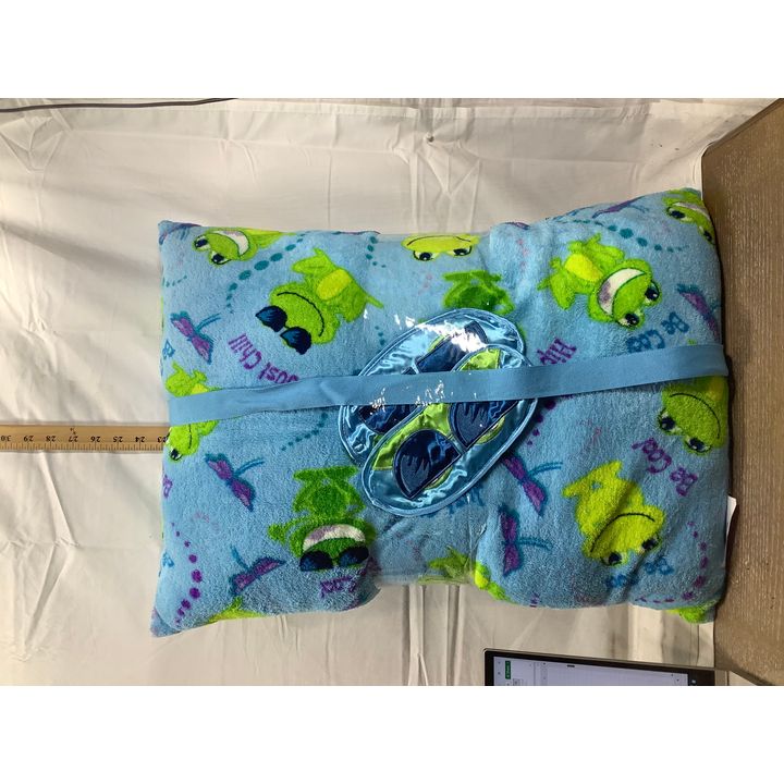 Large Blue Kids Pillow w/ Frogs And 2 Eye Mask 20"x26"