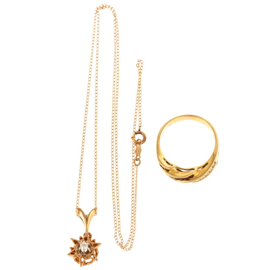 An Ruby & Diamond Band & Diamond Pendant in 18K & 14K
