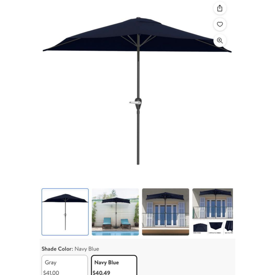 Pure Garden 9' Navy Blue Half Umbrella