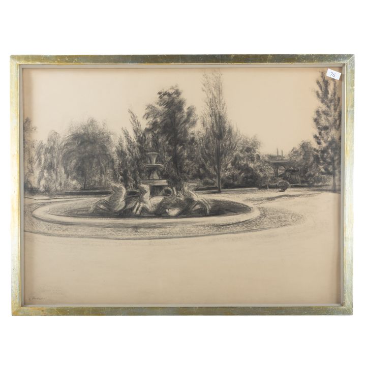 Roswell T. Weidner. "Italian Fountain," pastel