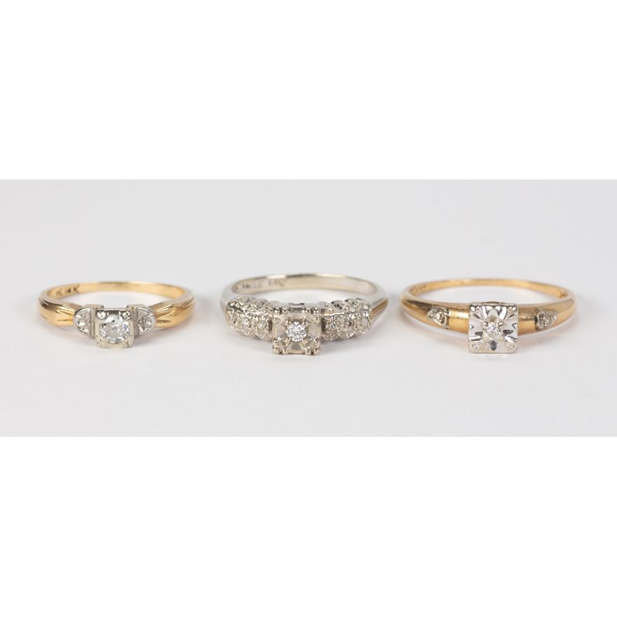 (Lot of 3) Diamond and 14k gold rings