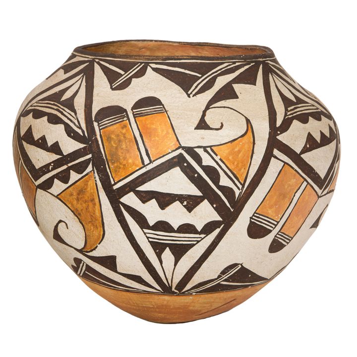 A large Native American polychrome olla, Acoma or San Idelfonso, 8"h x 9