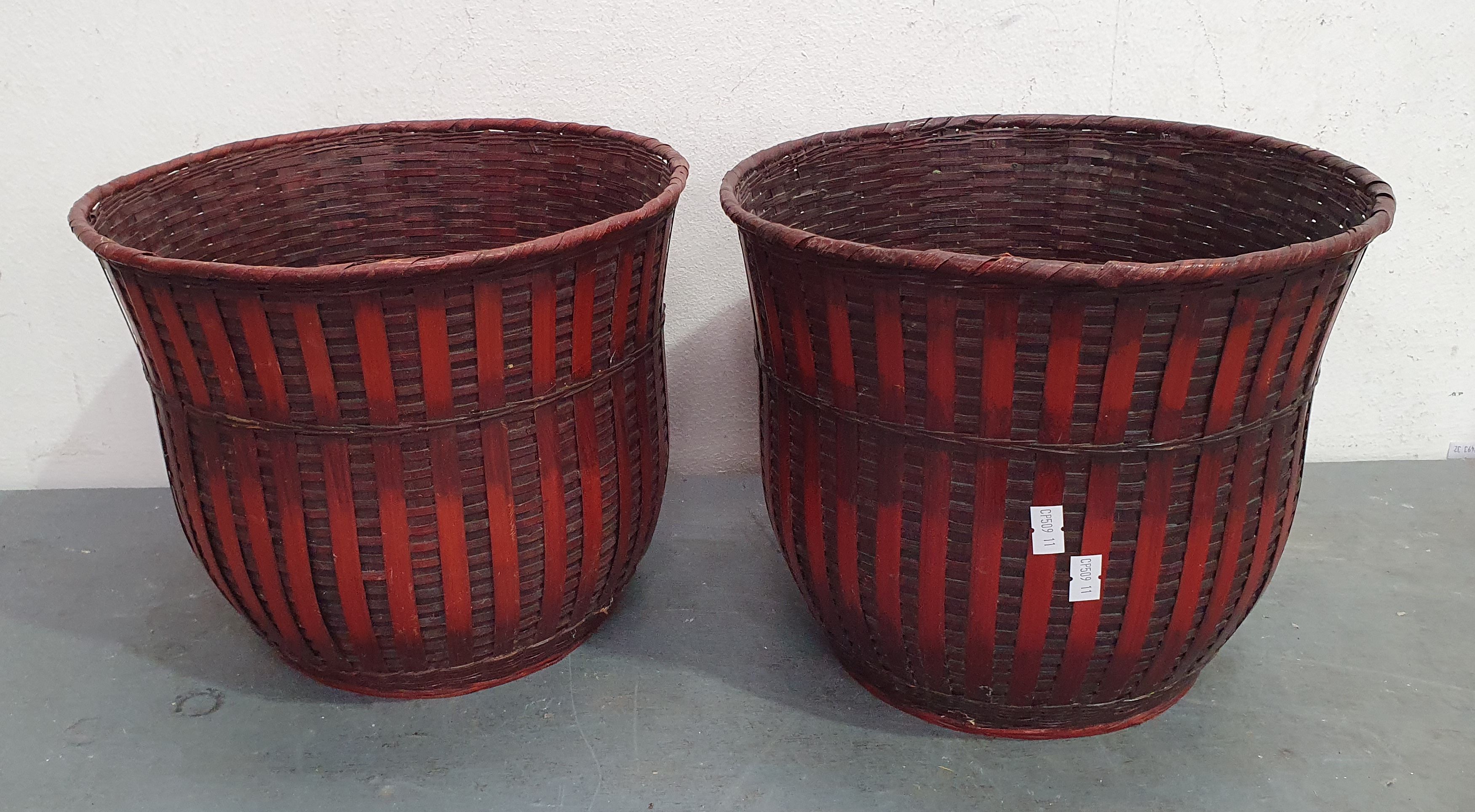 A Pair Of Faux Cane Planter Baskets