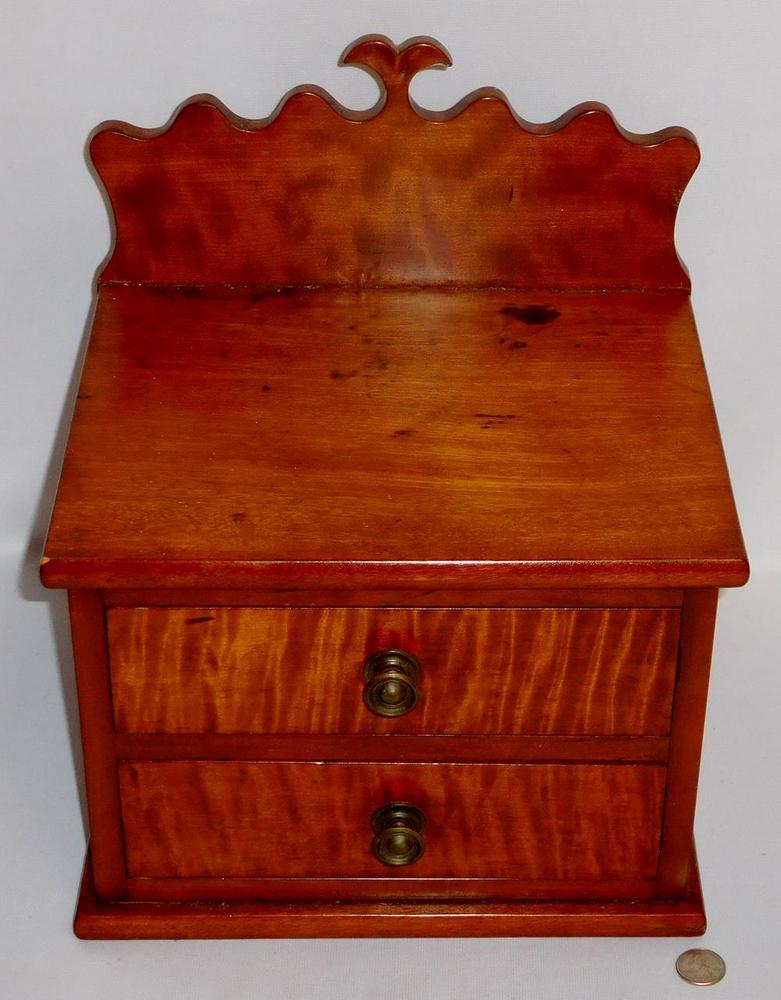 Antique 19th Century Tiger Maple Two Drawer Dresser Top Cabinet W