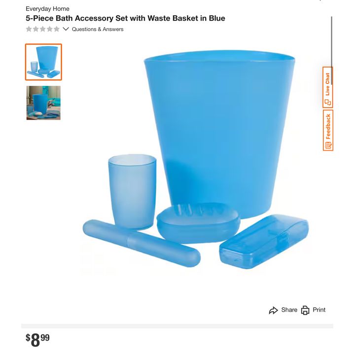 Everyday Home 5pc Bath Accessory Set w/ Waste Basket- Blue