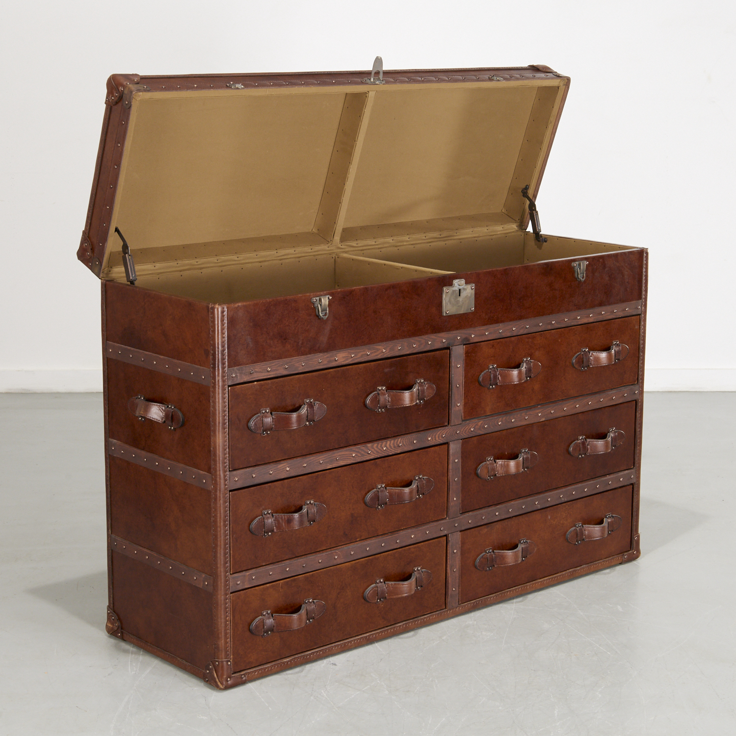 Sold at Auction: Restoration Hardware leather steamer trunk dresser
