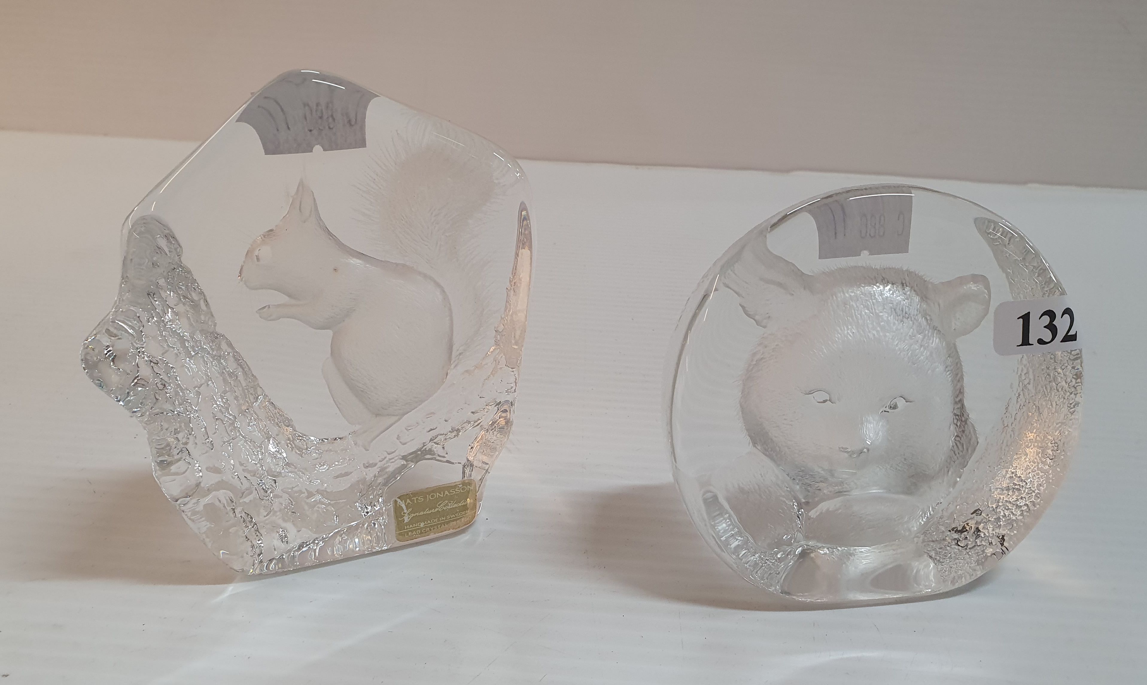 177 · TWO MATS JONASSON CRYSTAL SCULPTURES