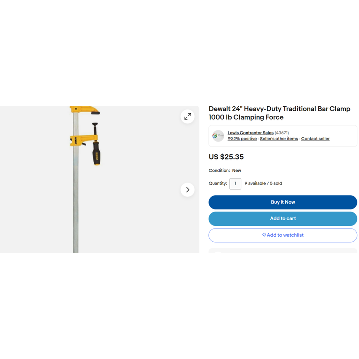 DeWalt 24" Heavy-Duty F Clamp w/ 1000lb Clamping Force