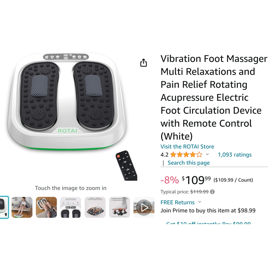 Rotai Shiatsu Foot Massager (White) w/ remote Control
