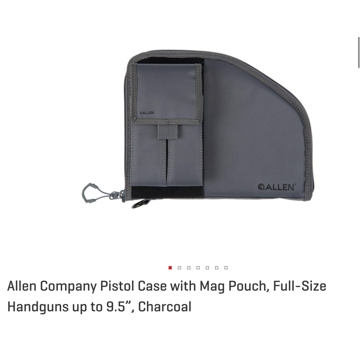 Allen Pistol Case w/ Mag Pouch, Full Size Handguns Up To 9.5" Charcol