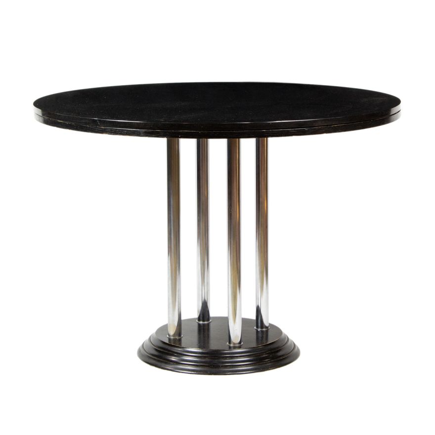 Art Deco black stone, chrome and painted wood center table