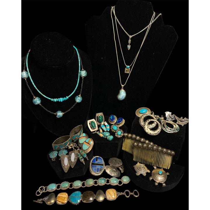 Collection Sterling Silver & Turquoise Jewelry & Hair Combs