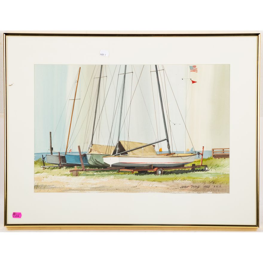 James Drake Iams. Boats Parked Offshore, watercolor