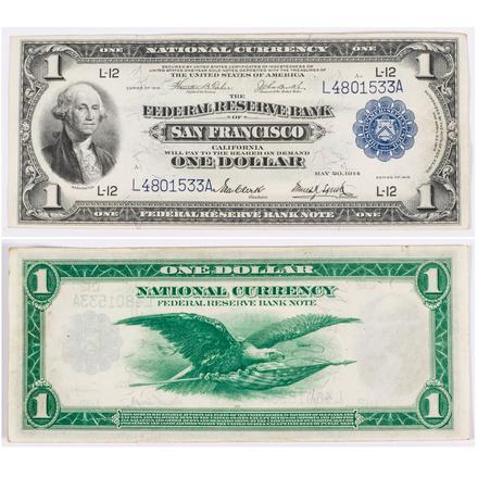 1914 One Dollar Large Size Federal Reserve Bank, San Francisco,  Uncirculated Silver Certificate