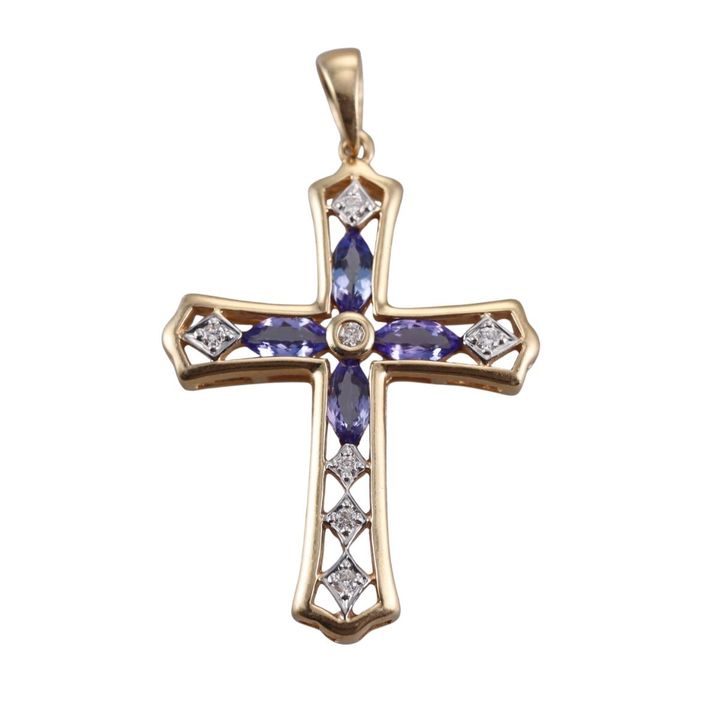 LeVian Le Vian 14k Gold Diamond Sapphire Cross Pendant