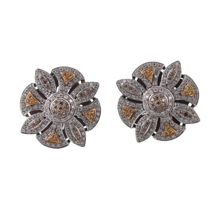 18k Gold Diamond Yellow Sapphire Flower Earrings