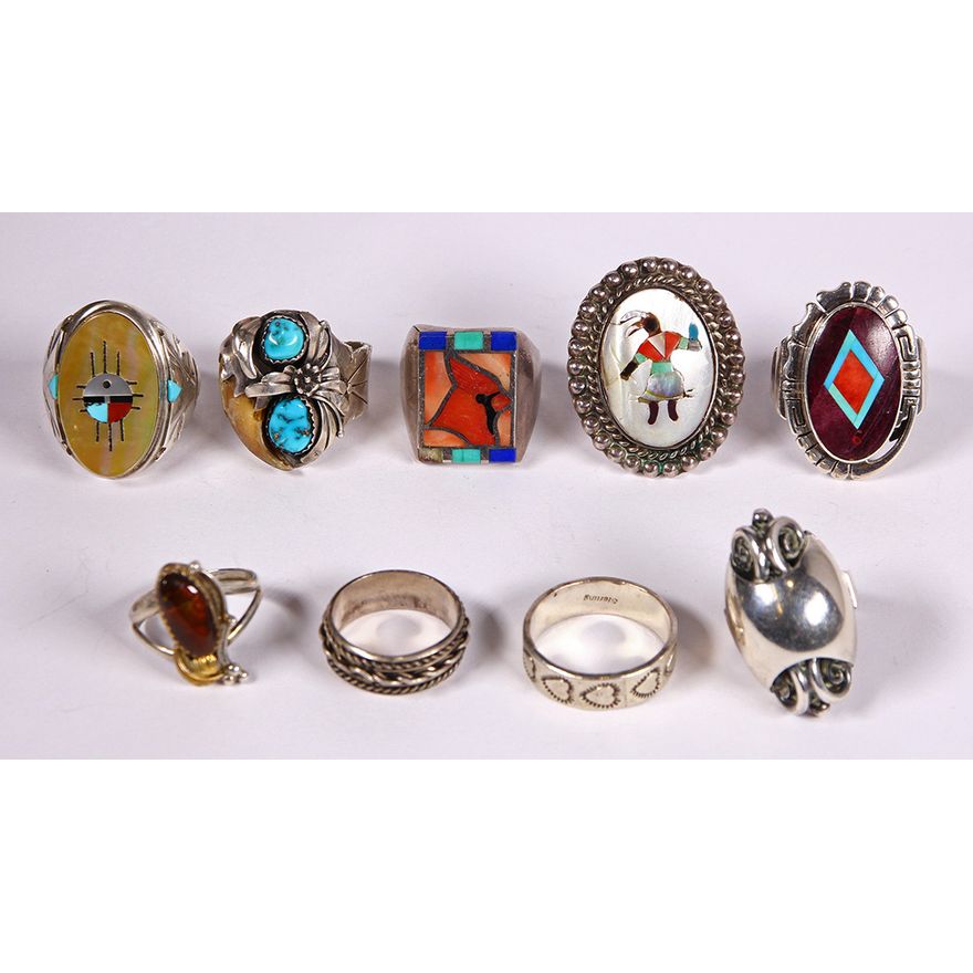 (Lot of 9) Multi-stone, sterling silver, silver and metal rings