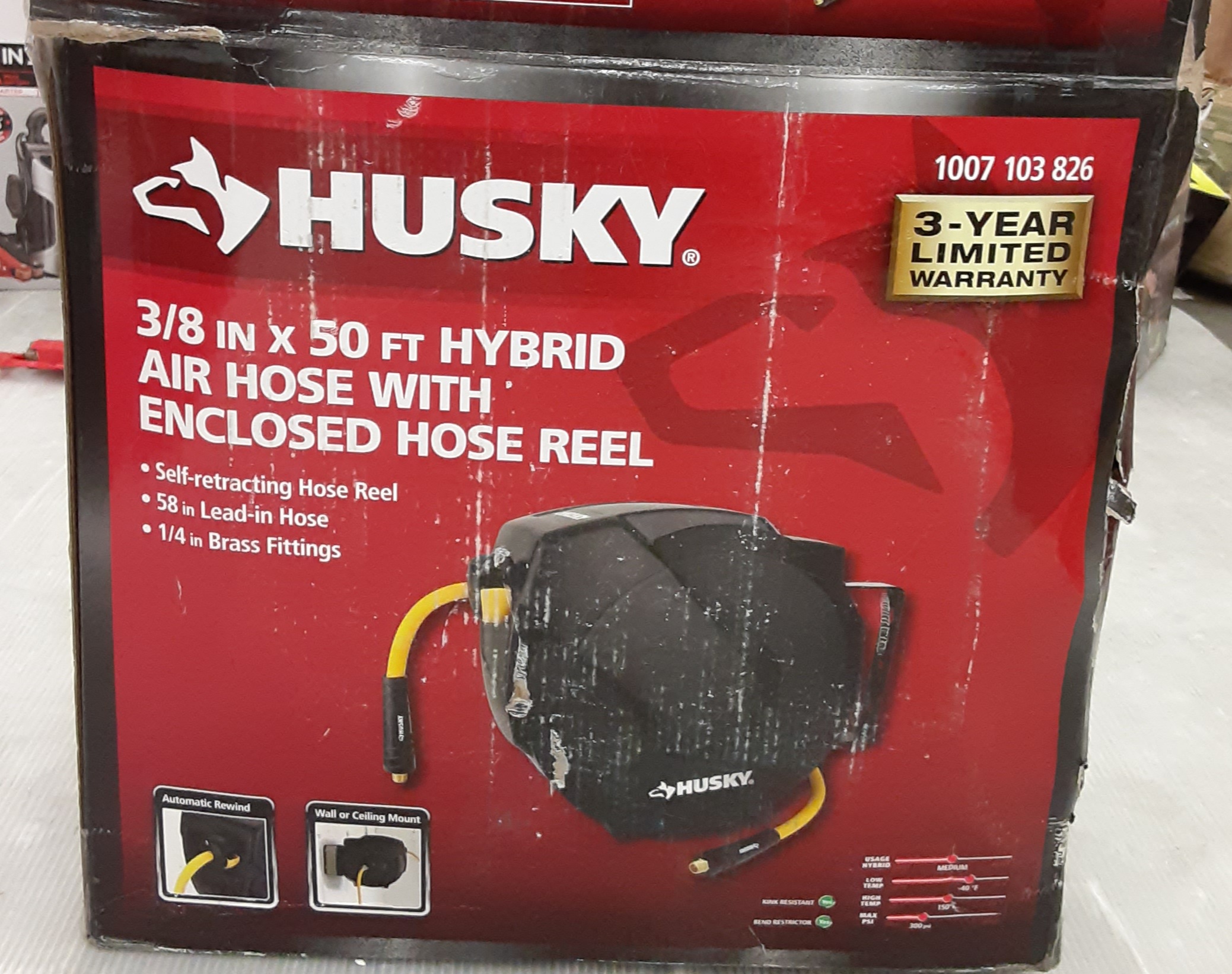 Husky 3/8 in. x 50 ft. Hybrid Retractable Air Compressor Hose Reel