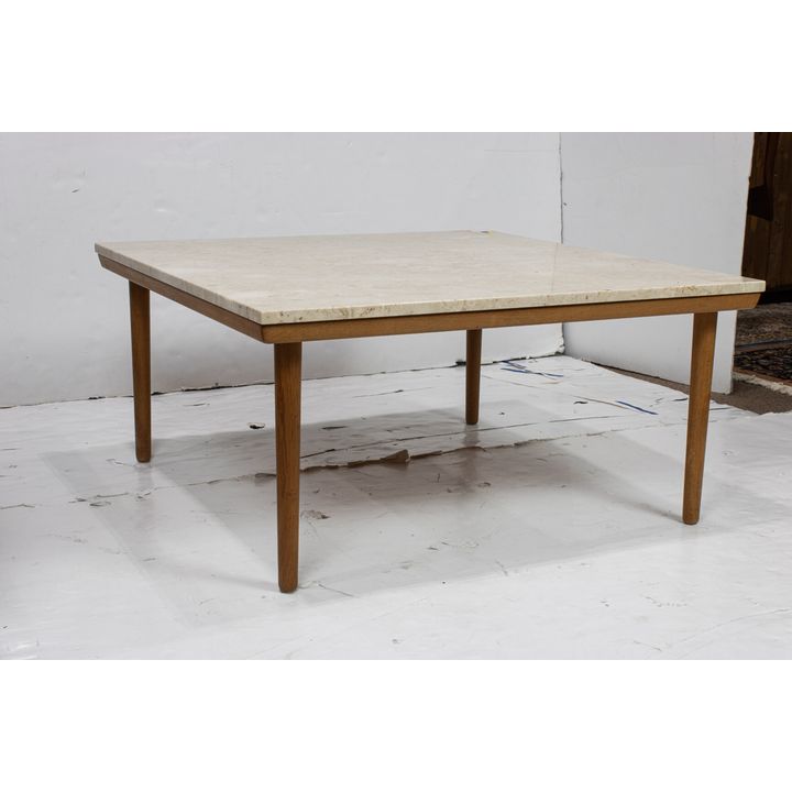 A Contemporary marble and wood square table