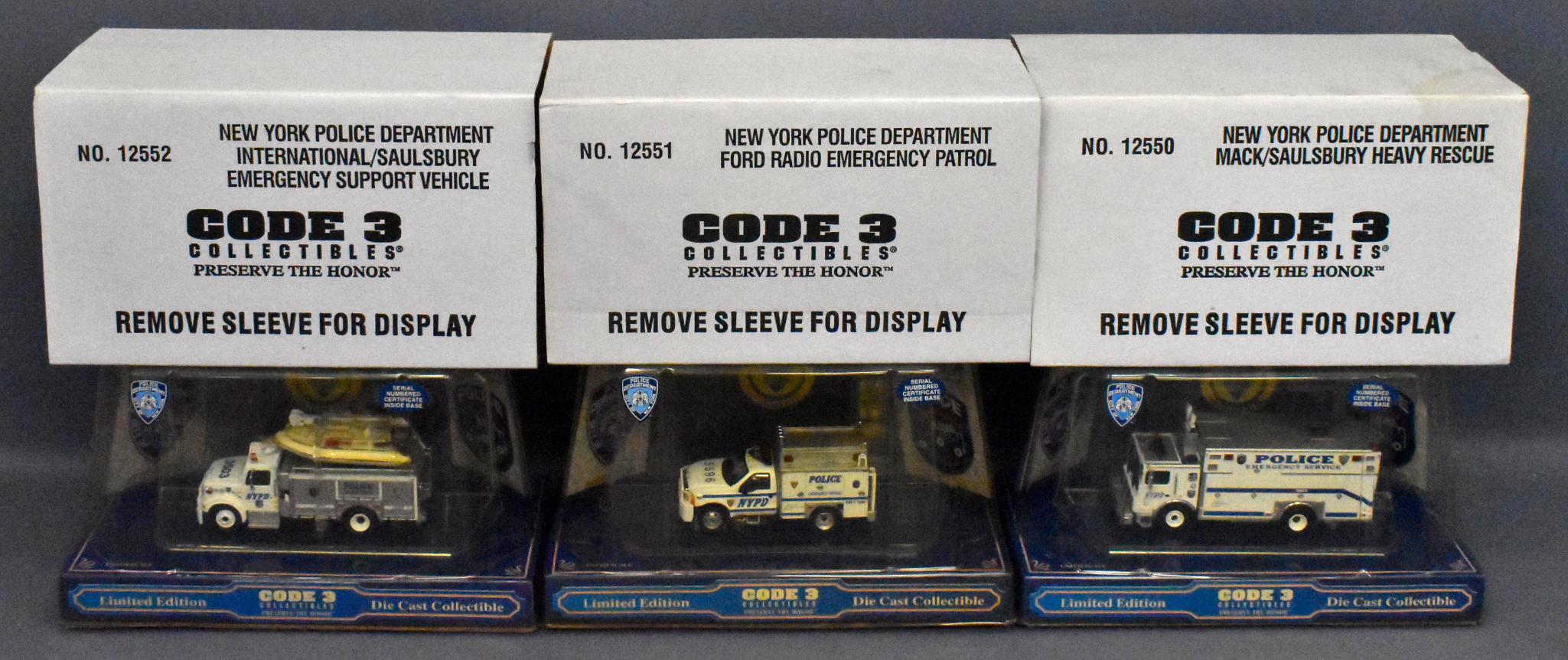 Three Code 3 1/64 die cast New York Police Deptin original boxes 